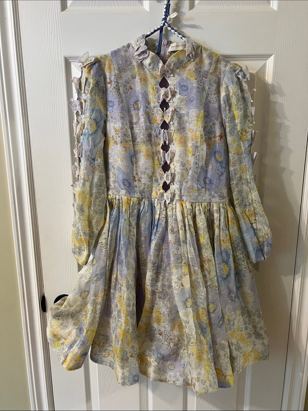 Zimmermann Floral Dress in Pale Blue and Yellow with butterfly cutouts